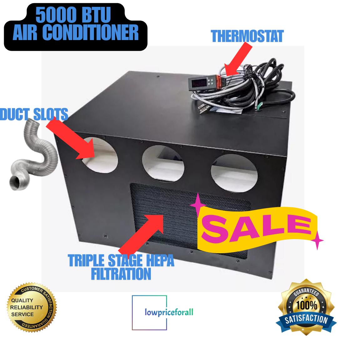 Camper/Trailer/Clean Room Air Conditioner (5000 BTU) for Use in Guard Booth, Computer Rack with HEPA Filter, and Thermostat.