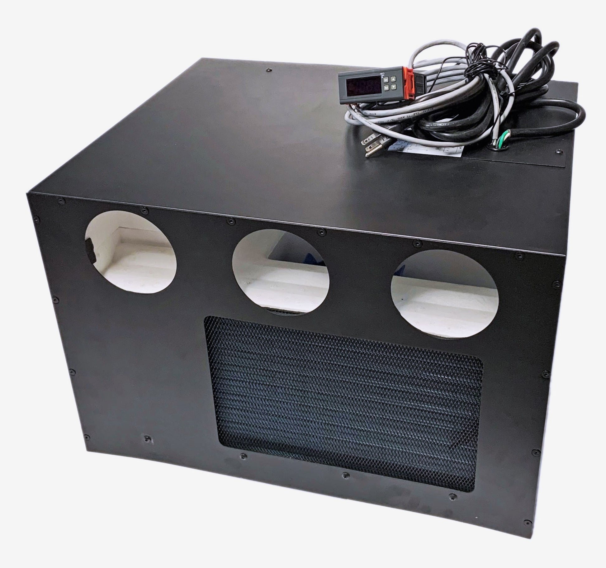 Camper/Trailer/Clean Room Air Conditioner (5000 BTU) for Use in Guard Booth, Computer Rack with HEPA Filter, Activated Charcoal, and Pre-Filter, 3 flexible ducts, Thermostat.