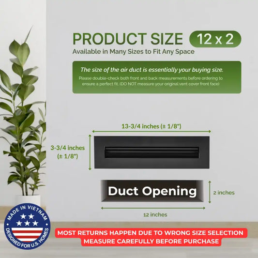 12x2 Black Premium Aluminum Linear Slot Diffuser – Modern Design (Duct Opening)