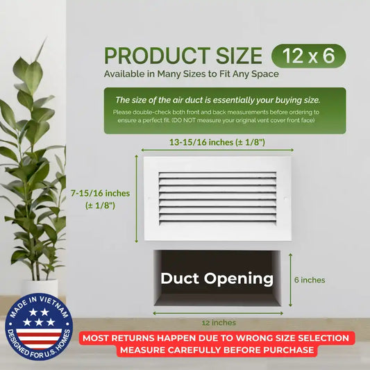 12x6 White Aluminum Modern Air Return Grille with Washable Filter (Duct Opening)