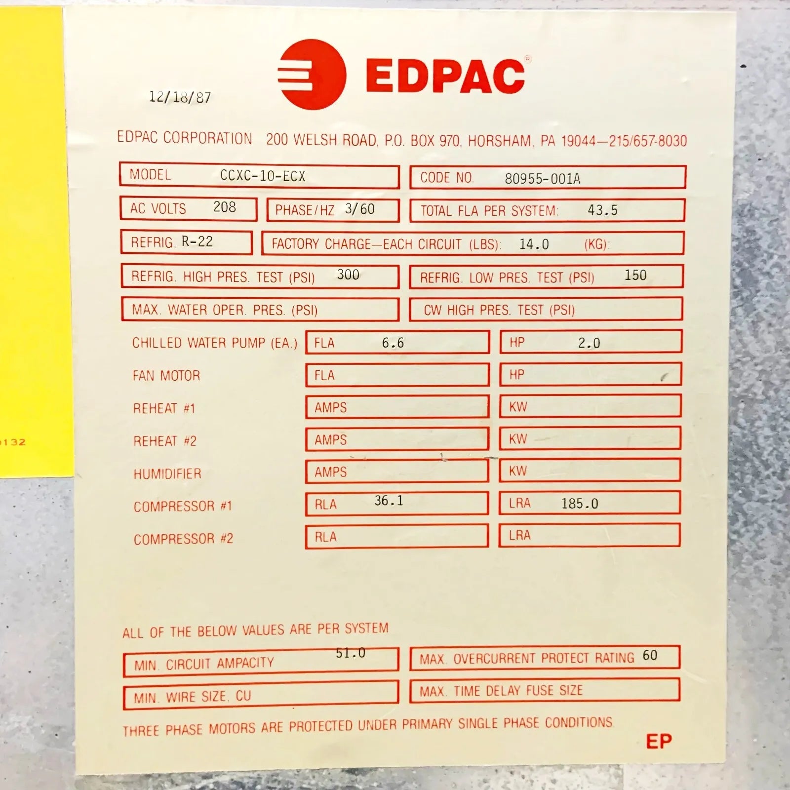 Edpac CCXC-10-ECX Dual Cycle Redundant Process Chiller, 2x10-Ton
