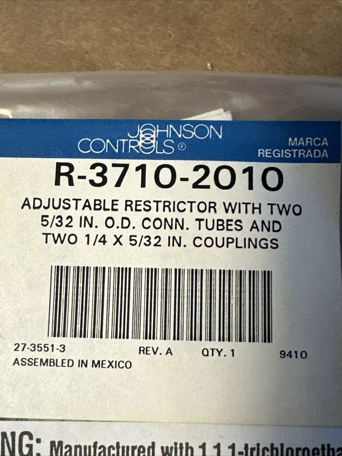 Johnson Controls R-3710-2010 Adjustable Restrictor