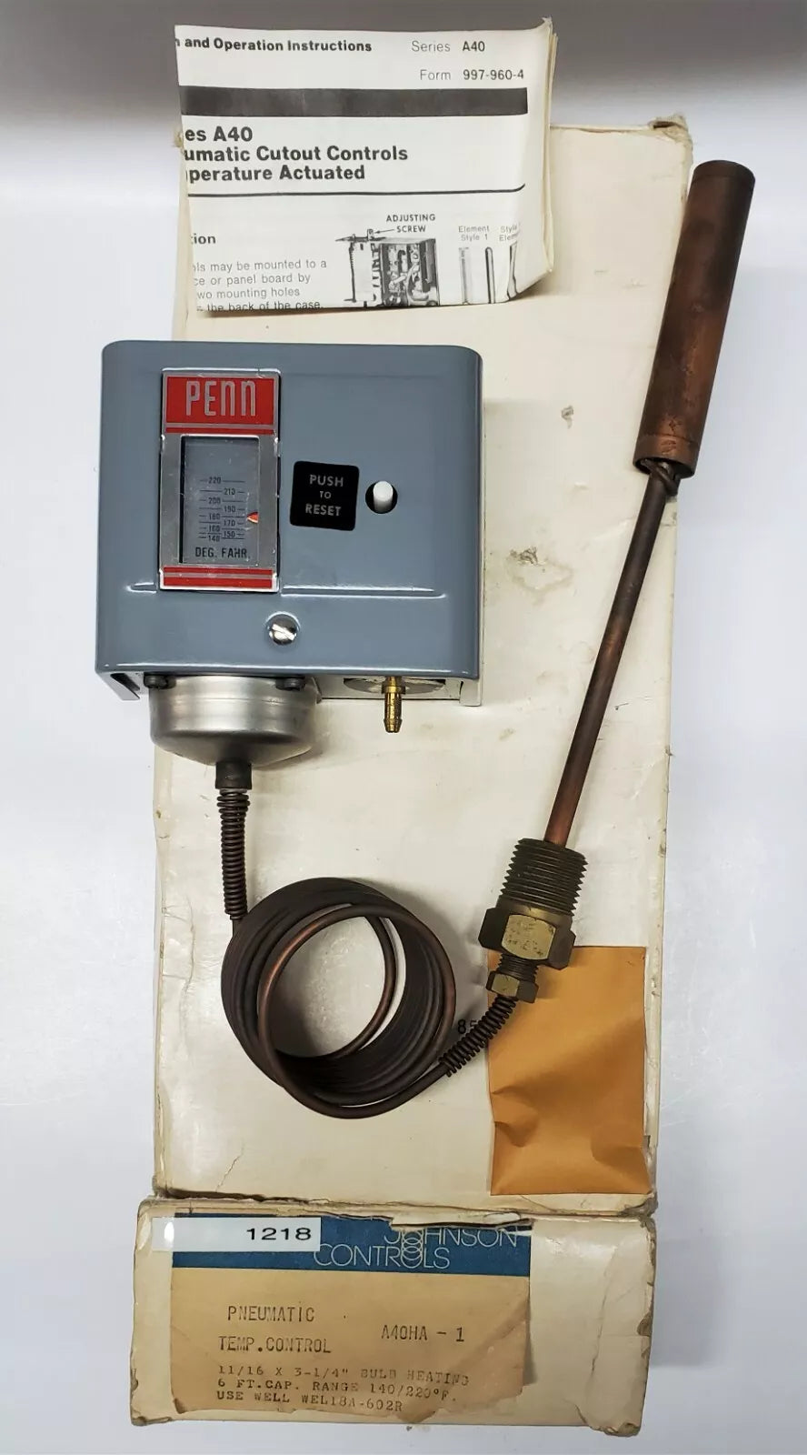 Johnson Controls A40HA-1 Pneumatic Temperature Control