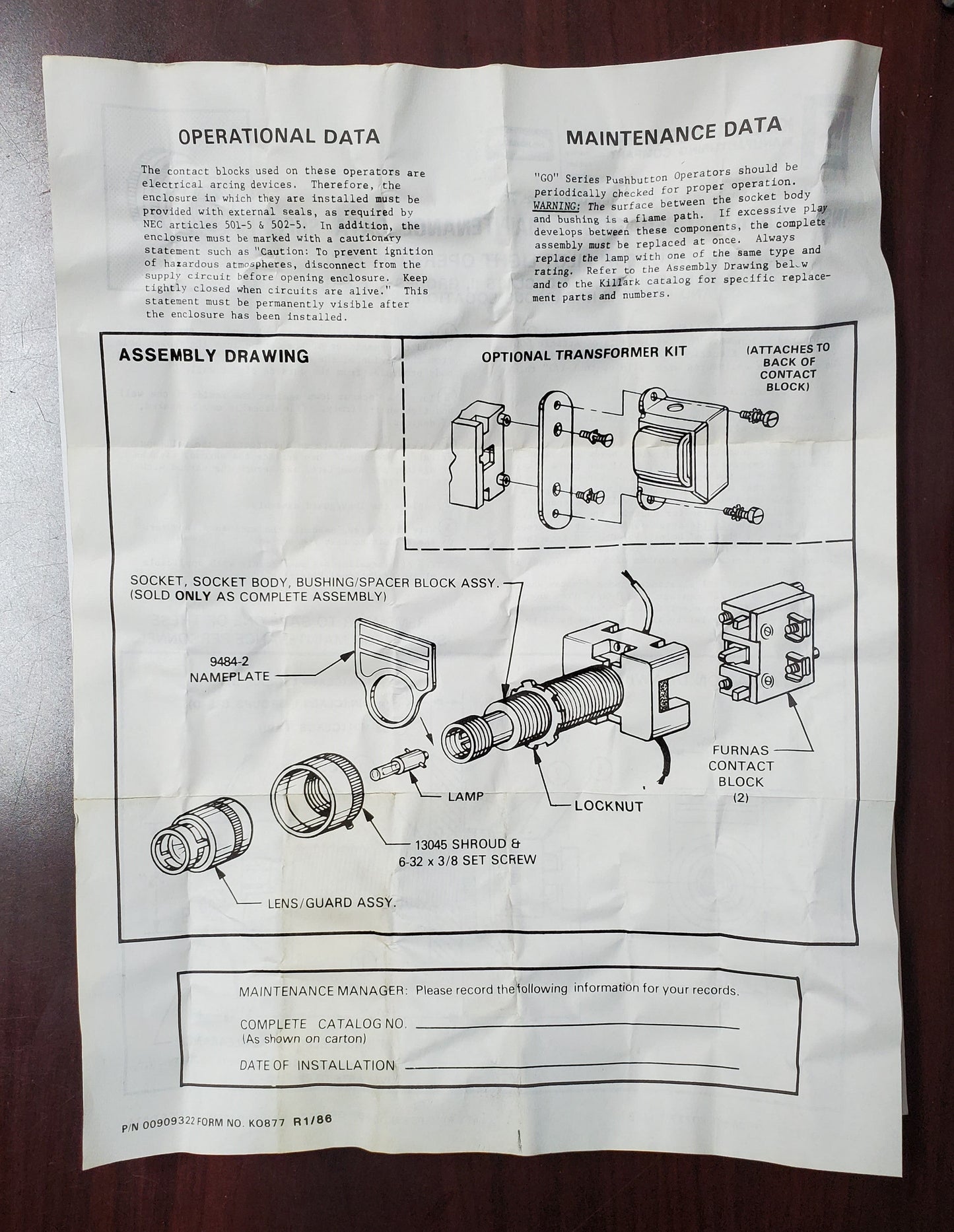 Hubbell Killark Push Button G0B4-G233C Pilot Light Operator CV04145