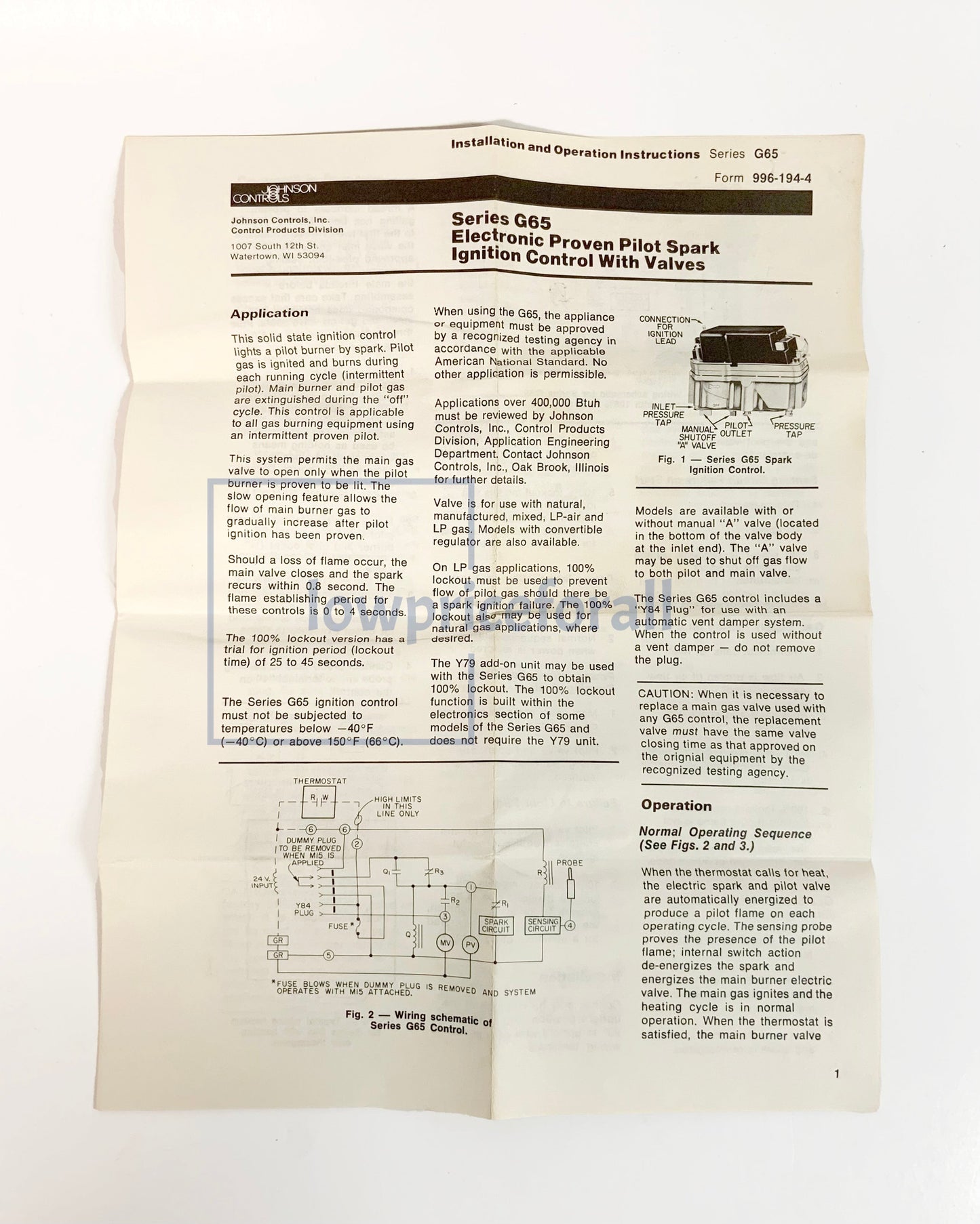 Johnson Controls CSA45A-602R Ignition Control Part