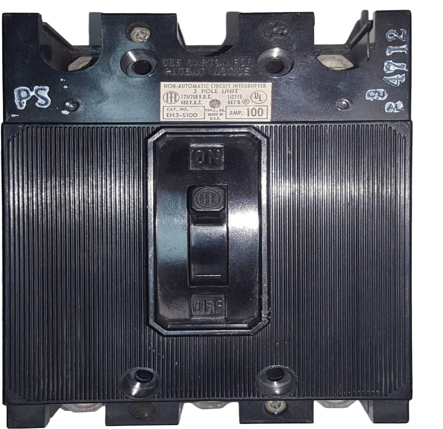 ITE / Siemens EH3‑S100 100‑amp, 3‑pole, 480‑volt AC molded‑case circuit breaker