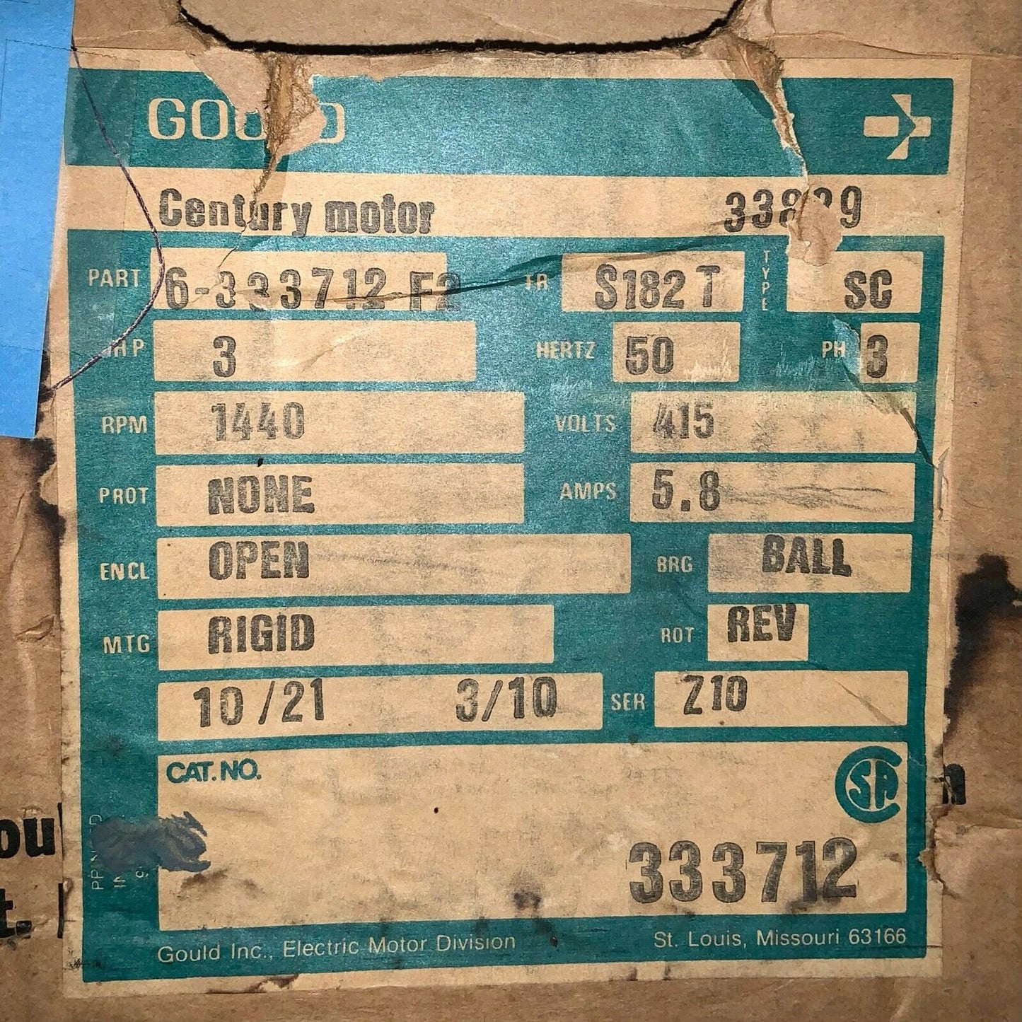 Gould / Century 6-333712-40 Electric Motor