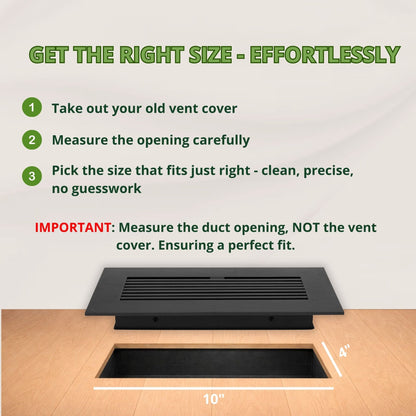 10x4 Matte Black Aluminum Floor Register - Modern Design (Duct Opening)