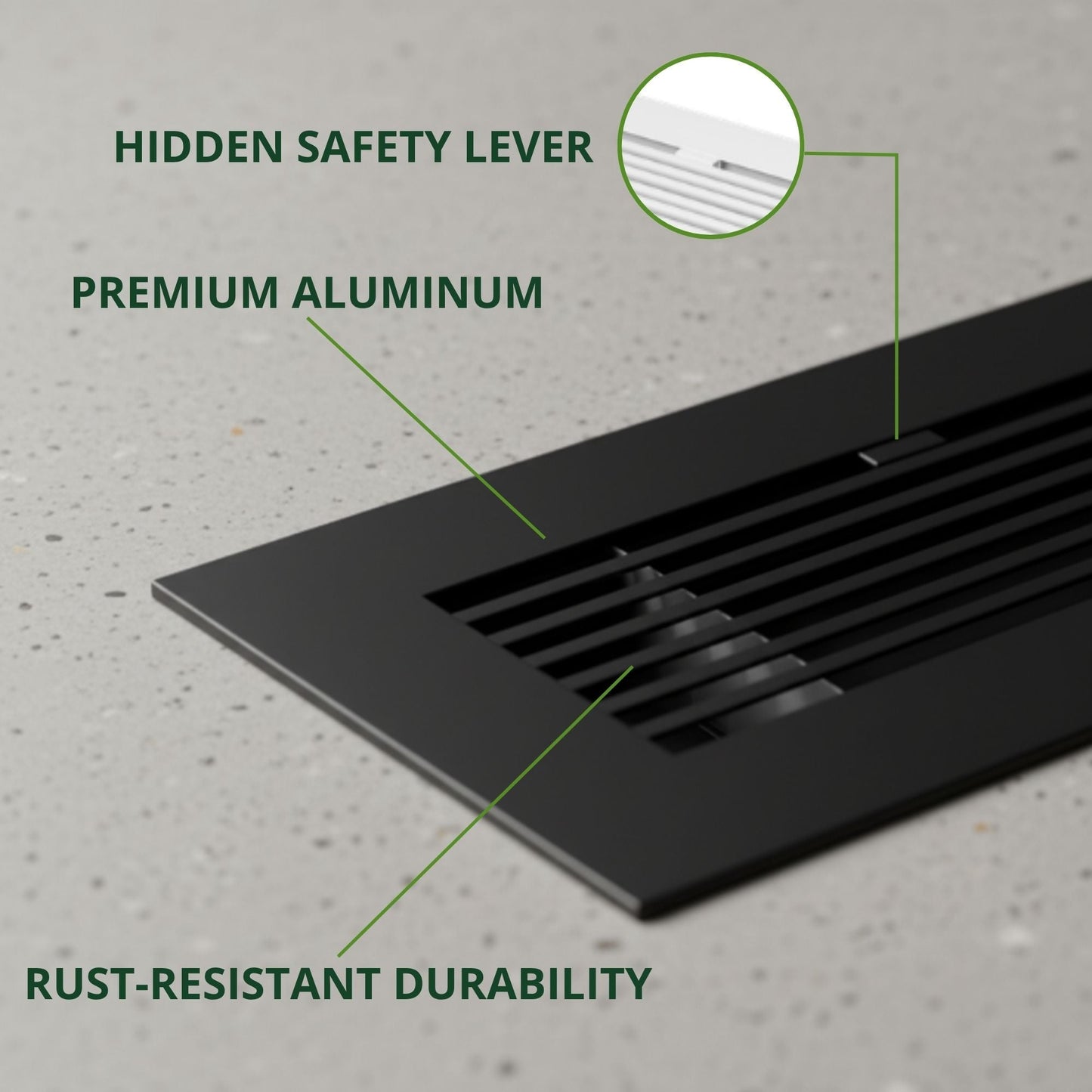 10x4 Matte Black Aluminum Floor Register - Modern Design (Duct Opening)