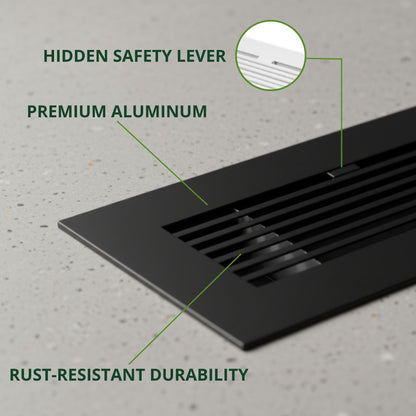 10x4 Matte Black Aluminum Floor Register - Modern Design (Duct Opening)
