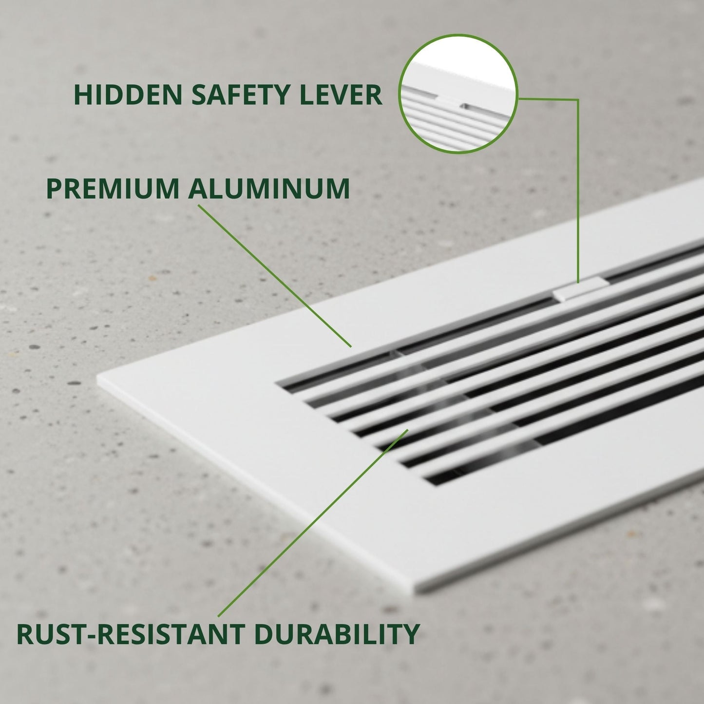 10x4 White Aluminum Floor Register - Modern Design (Duct Opening)