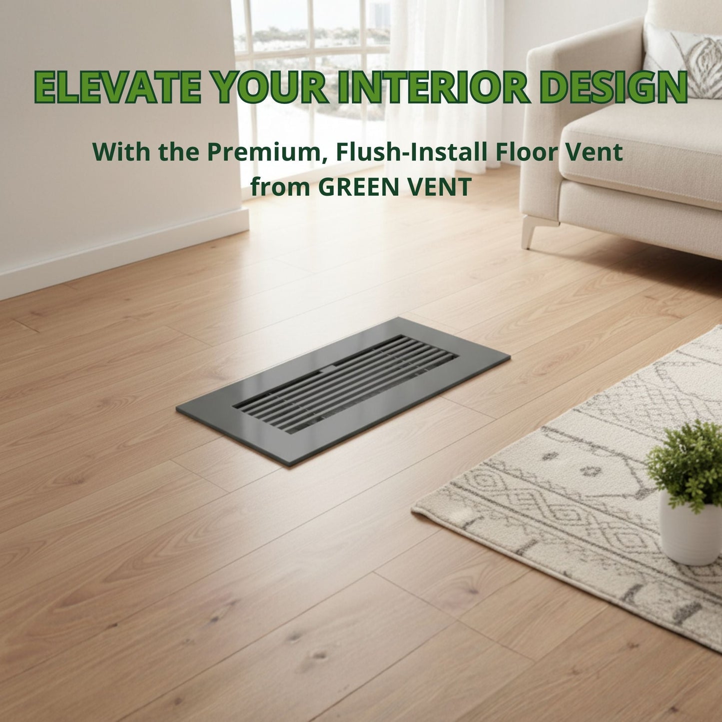 10x4 Matte Gray Aluminum Floor Register - Modern Design (Duct Opening)