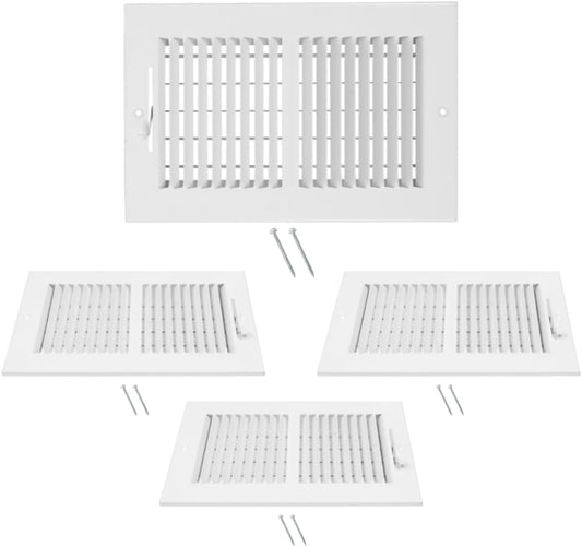 Pack 4 - 10x6 White Steel 2-Way Air Register (Duct Opening)