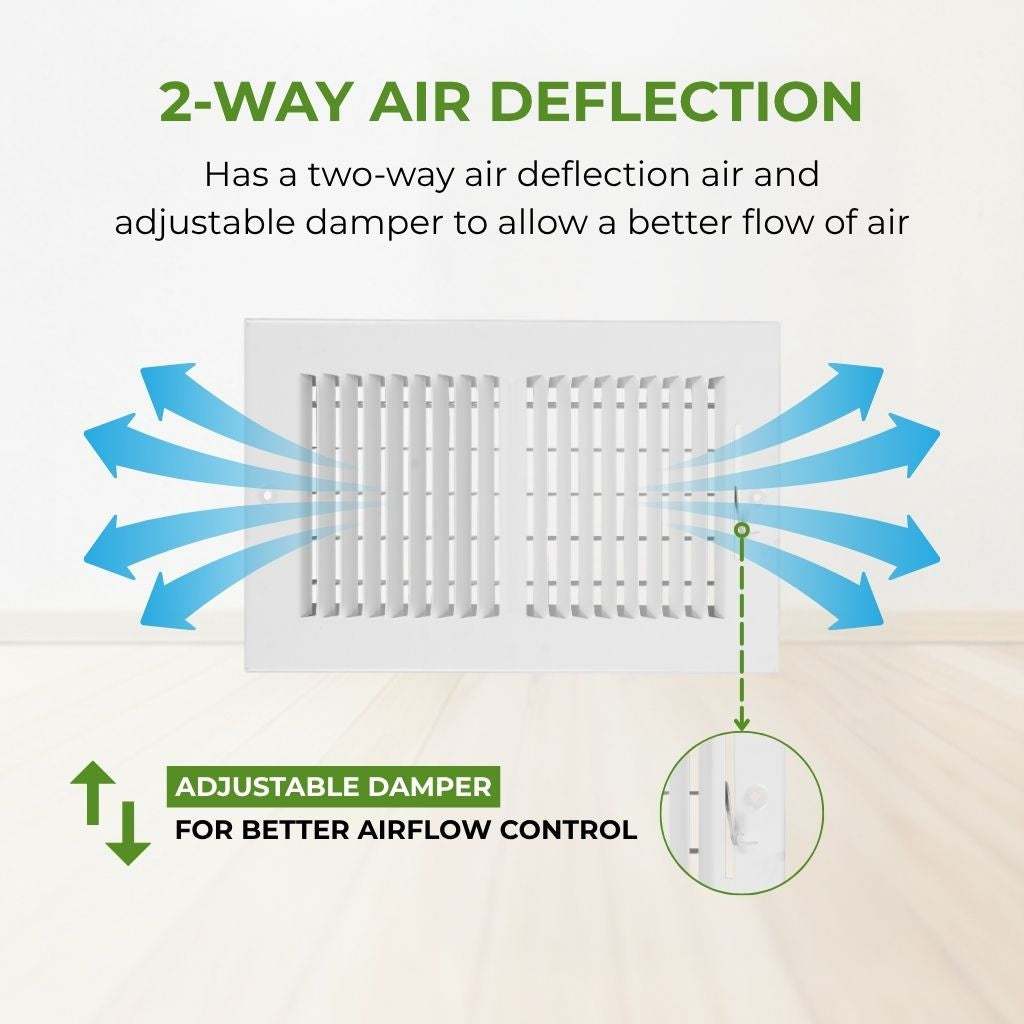Pack 4 - 10x6 White Steel 2-Way Air Register (Duct Opening)