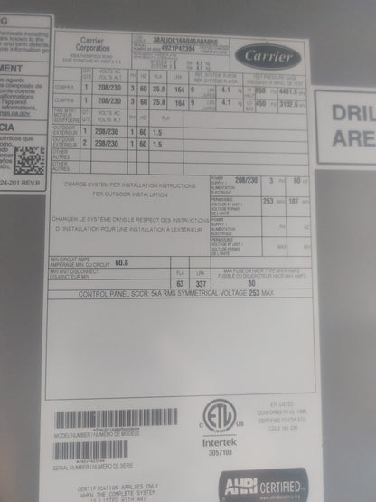 Carrier 38AUDC16A05A0A0A0 15-ton condensing unit 38AUD
