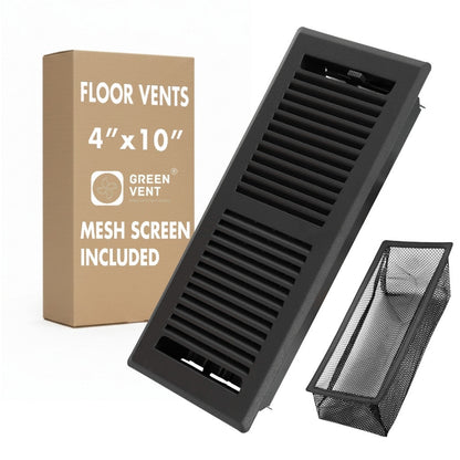 10x4 Steel Black Floor Register - 2-Way Airflow (Duct Opening)