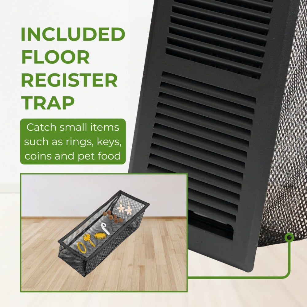 10x4 Steel Black Floor Register - 2-Way Airflow (Duct Opening)