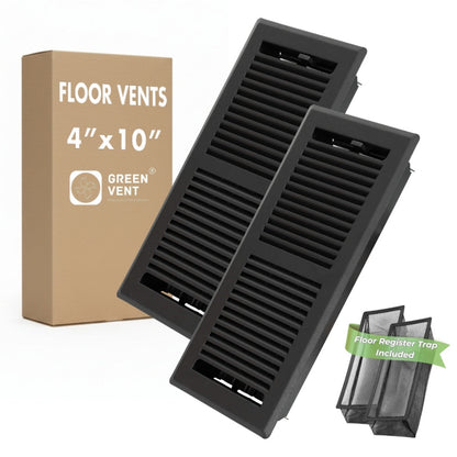 Pack 2 - 4x10 Steel Black Floor Register - 2-Way Airflow (Duct Opening)