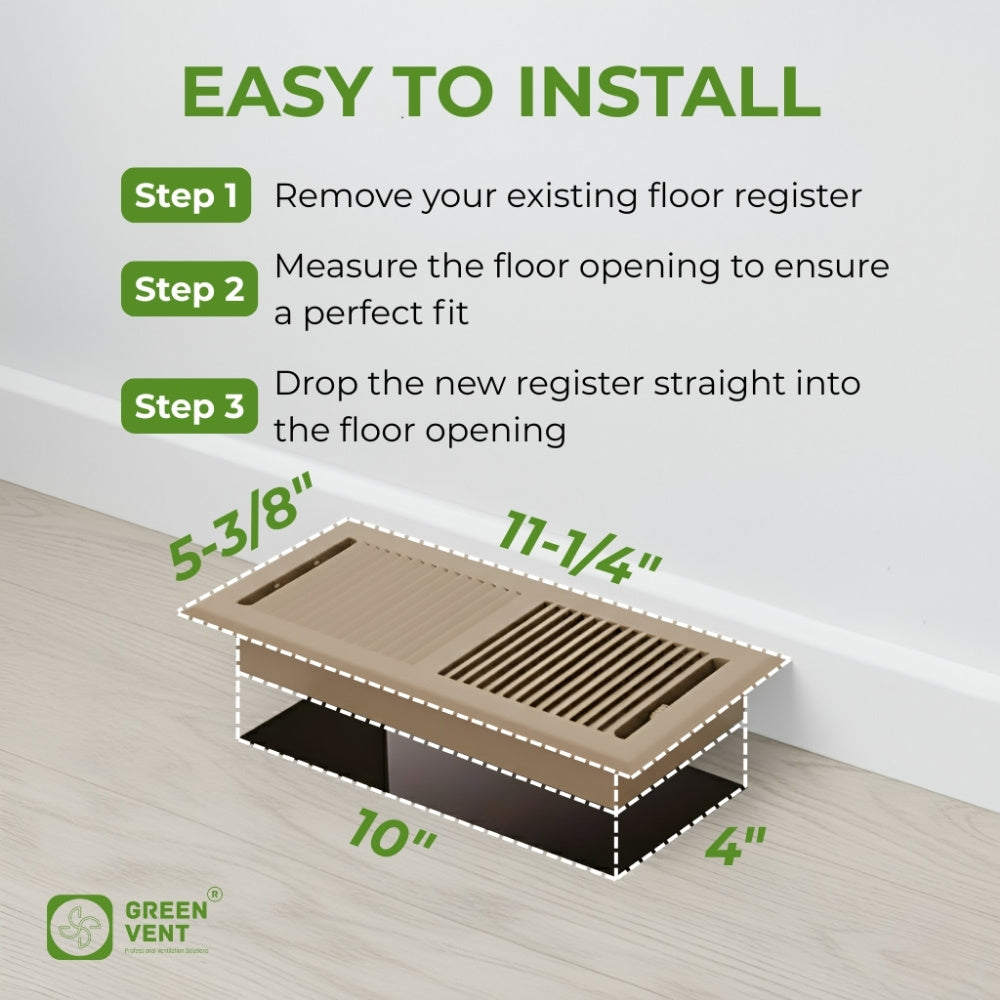 Pack 2 - 10x4 Steel Brown Floor Register - 2-Way Airflow (Duct Opening)