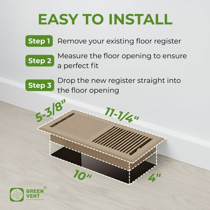 Pack 2 - 10x4 Steel Brown Floor Register - 2-Way Airflow (Duct Opening)