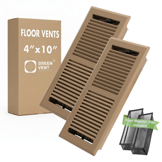 Pack 2 - 10x4 Steel Brown Floor Register - 2-Way Airflow (Duct Opening)