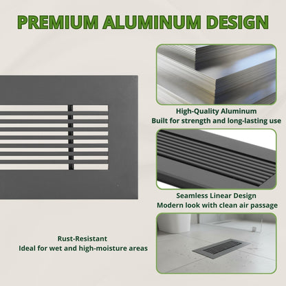 4x10 Matte Gray Aluminum Floor Return Grill – Modern Design (Duct Opening)
