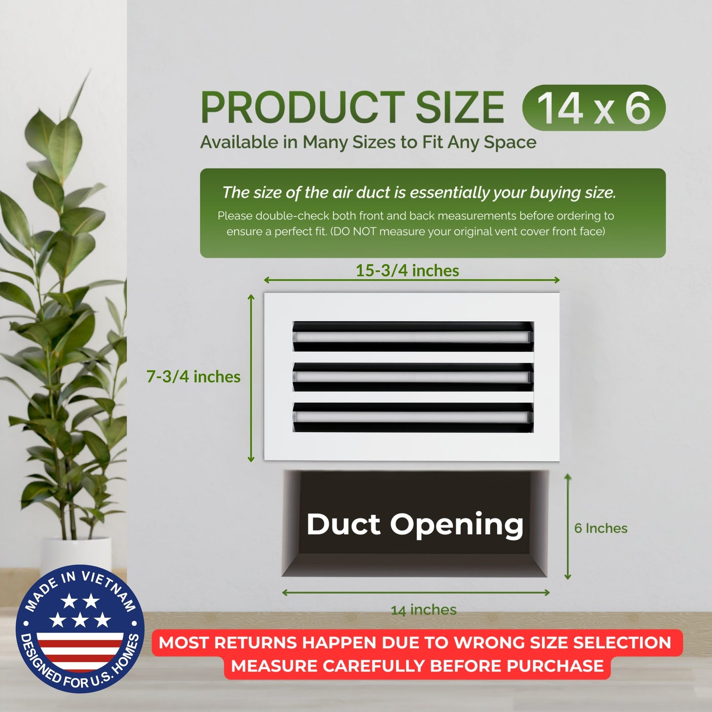 14x6 White Slim Design Aluminum Linear Slot Diffuser (Duct Opening)