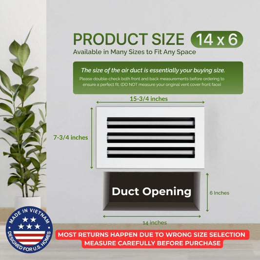 14x6 White Slim Design Aluminum Linear Slot Diffuser (Duct Opening)