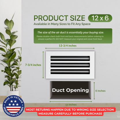 12x6 White Slim Design Aluminum Linear Slot Diffuser (Duct Opening)