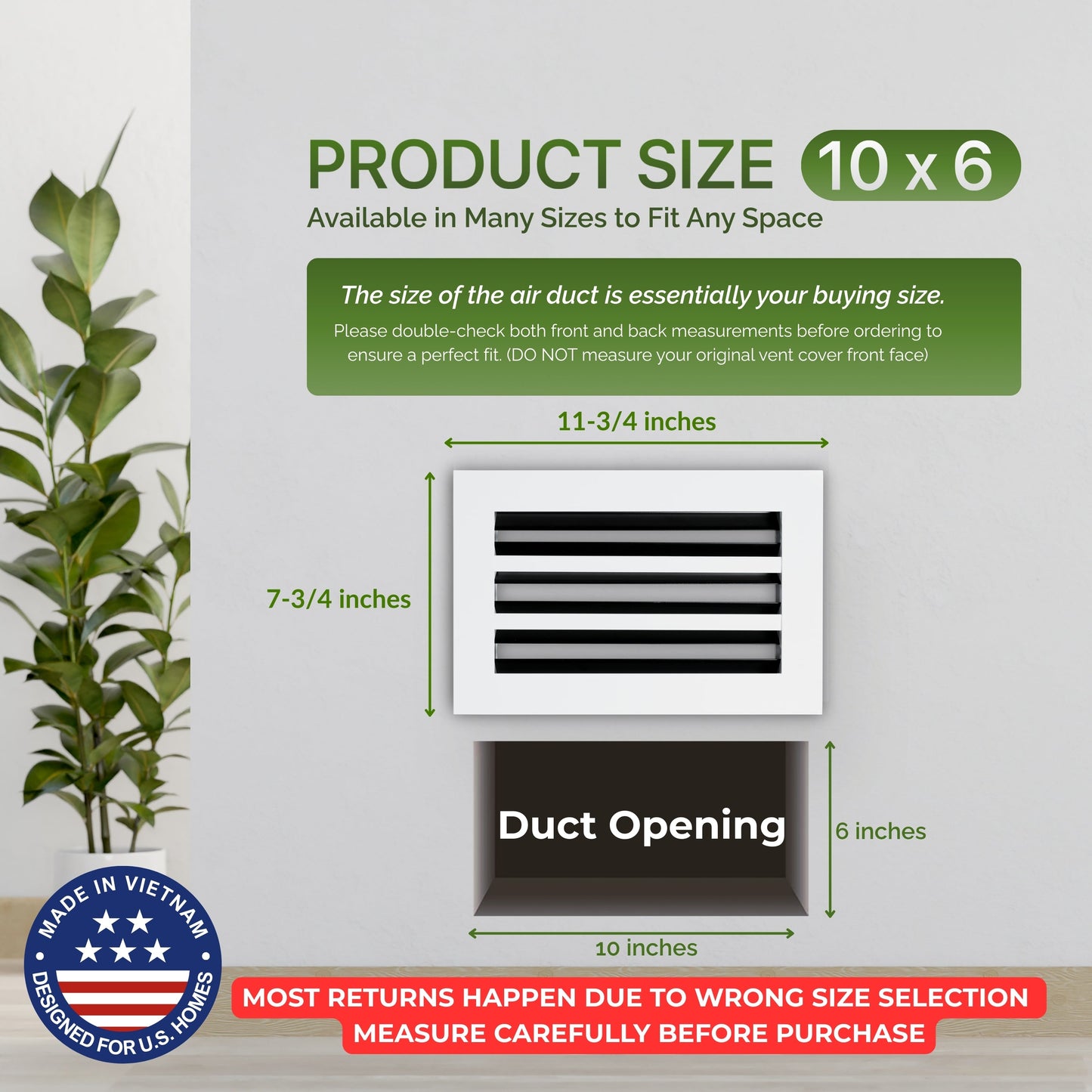 10x6 White Slim Design Aluminum Linear Slot Diffuser (Duct Opening)