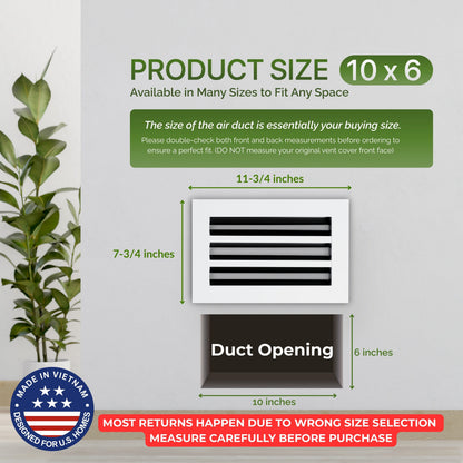 10x6 White Slim Design Aluminum Linear Slot Diffuser (Duct Opening)