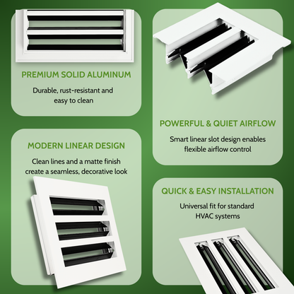 12x6 White Slim Design Aluminum Linear Slot Diffuser (Duct Opening)