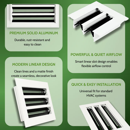 10x6 White Slim Design Aluminum Linear Slot Diffuser (Duct Opening)