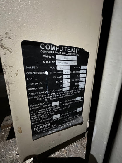 Blazer Computemp 50AC 5 Ton Indoor Air Cooled Computer Room Unit