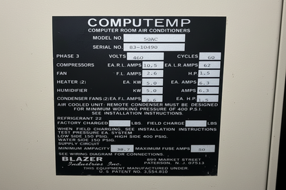 Blazer Computemp 50AC 5 Ton Indoor Air Cooled Computer Room Unit