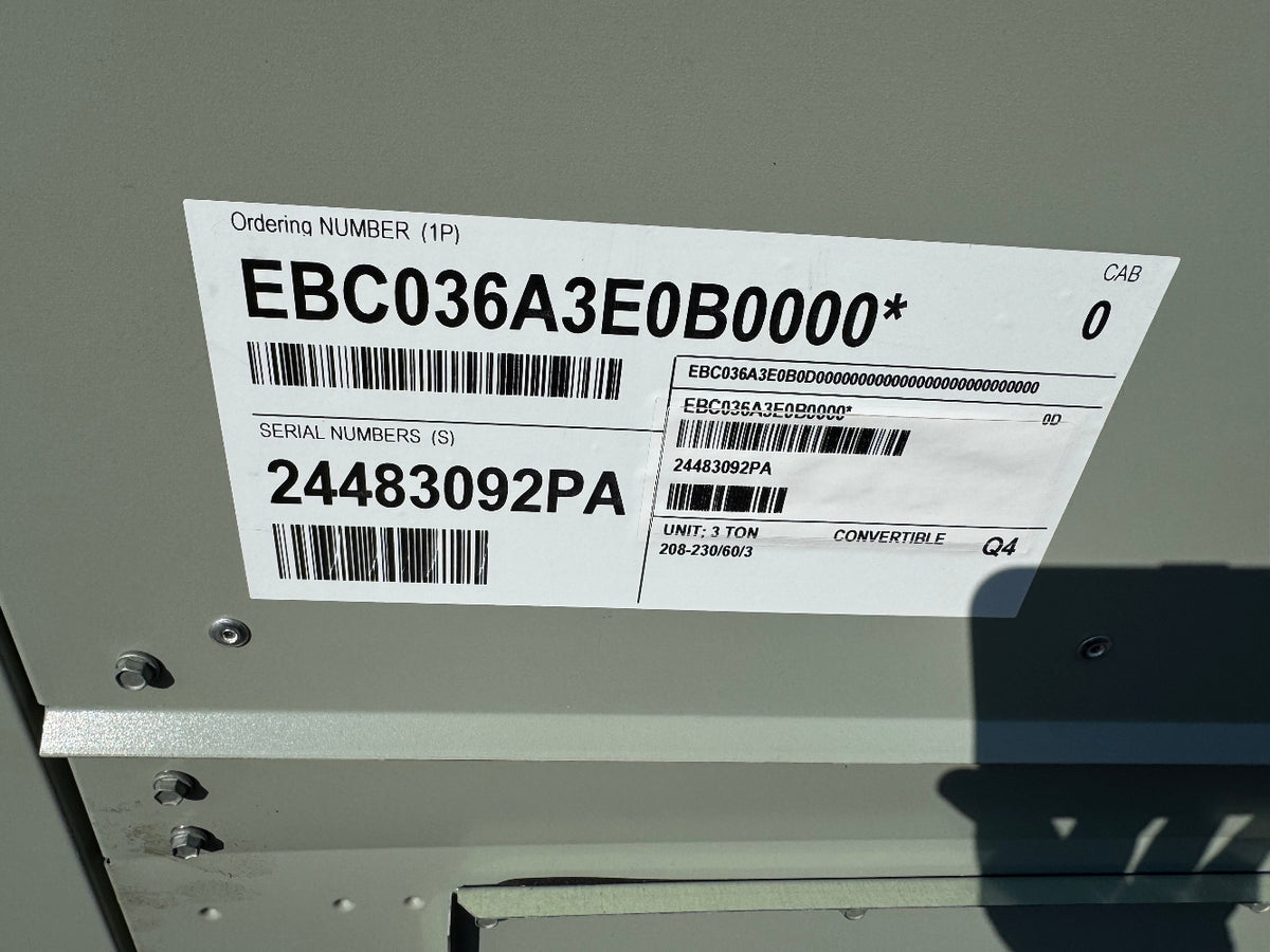 Trane EBC036A3E0B0000 3 Ton Rooftop Air Conditioner 208-230V 3PH