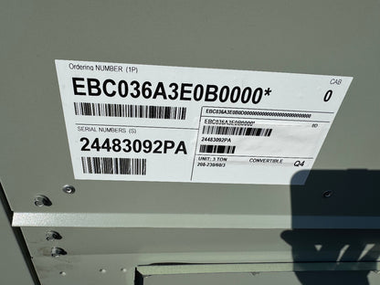 Trane EBC036A3E0B0000 3 Ton Rooftop Air Conditioner 208-230V 3PH