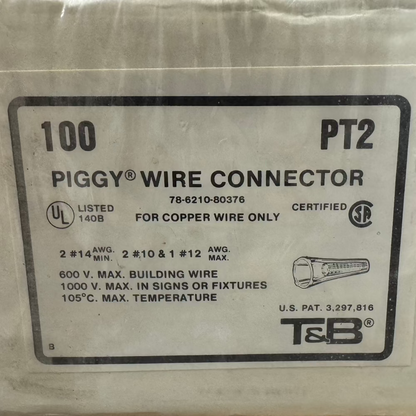Thomas & Betts PT2 Piggy Wire Connector Pack of 100