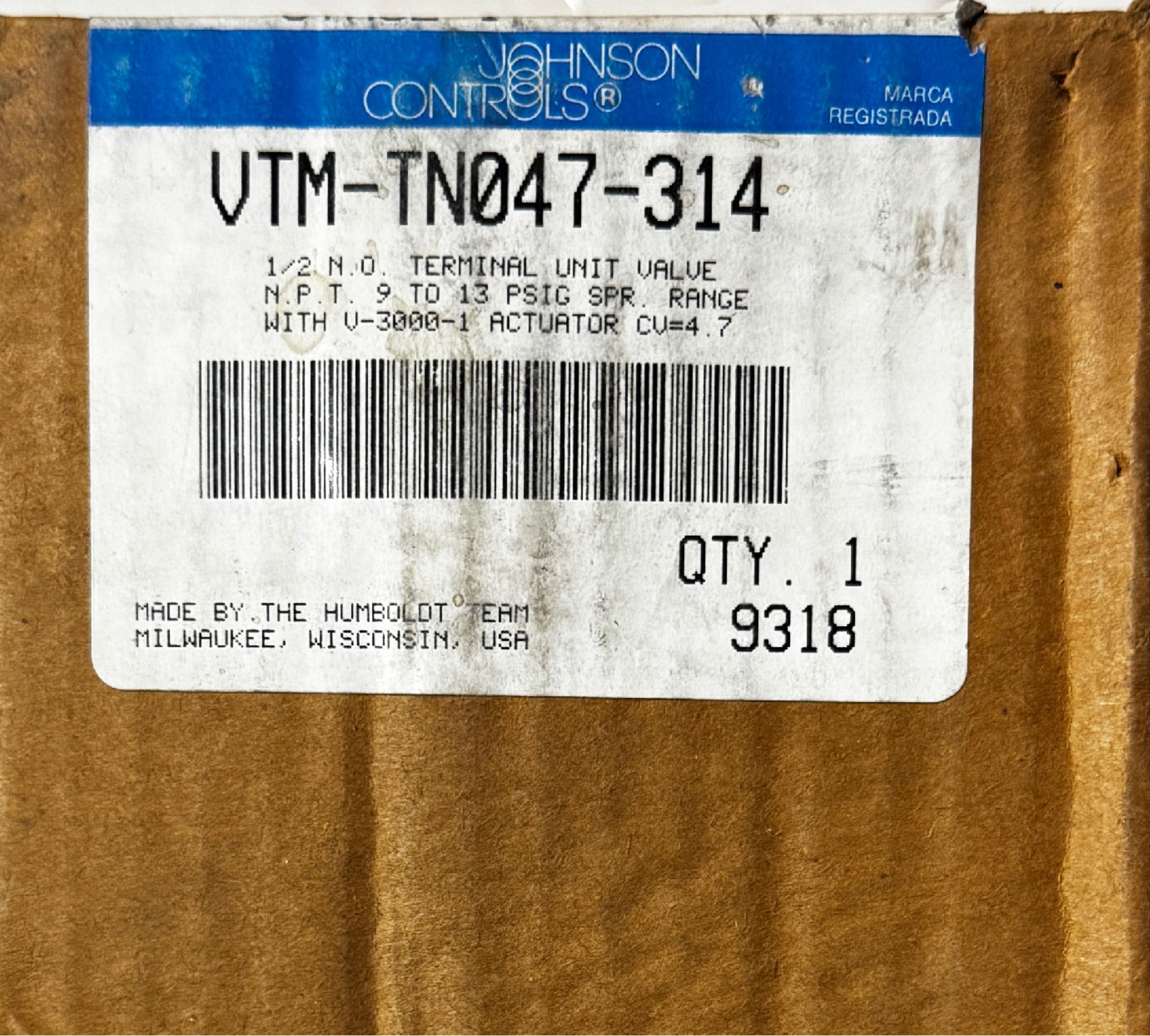 Johnson Controls VTM-TN047-314 / VG7241GT+3008E 1/2 Terminal Unit Valve