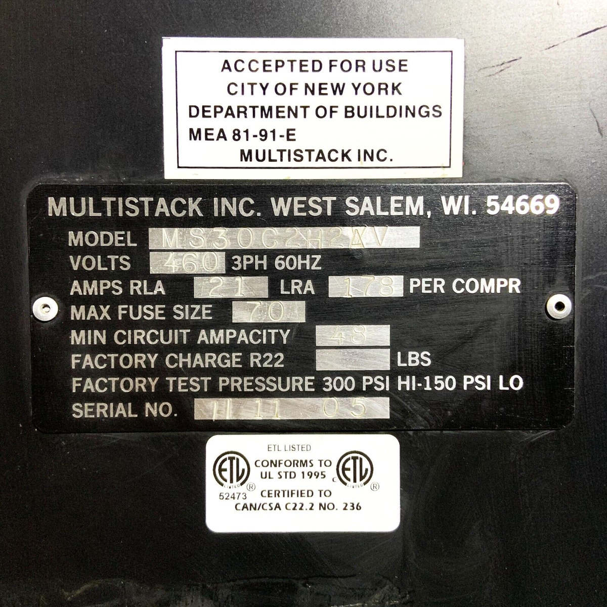 Multistack Serial Number Format Multistack Modular MS30C2H2A 30 Ton Water Cooled Chiller – Low Price ...