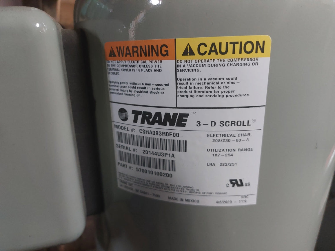 Trane Scroll Compressor #CSHA093R0F00 208/230V 60Hz 3Phase