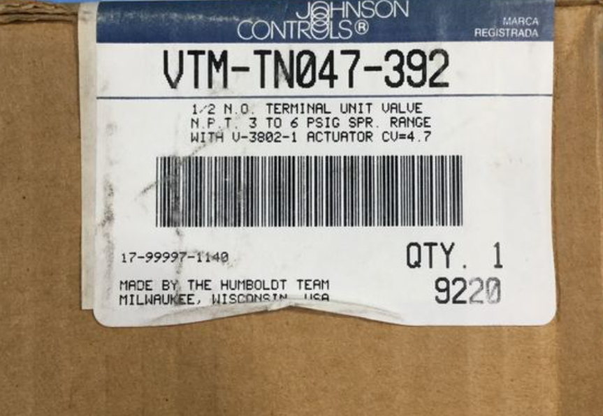 Johnson Controls VTM-TN047-392 / VG7241GS+3801B 1/2 Terminal Unit Valve