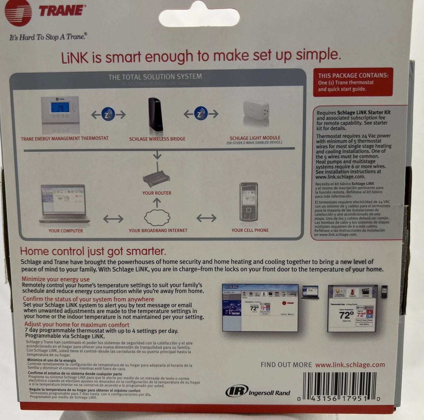 American Standard / TRANE TZ45 Z-Wave Programmable Smart Thermostat Nexia Energy Control