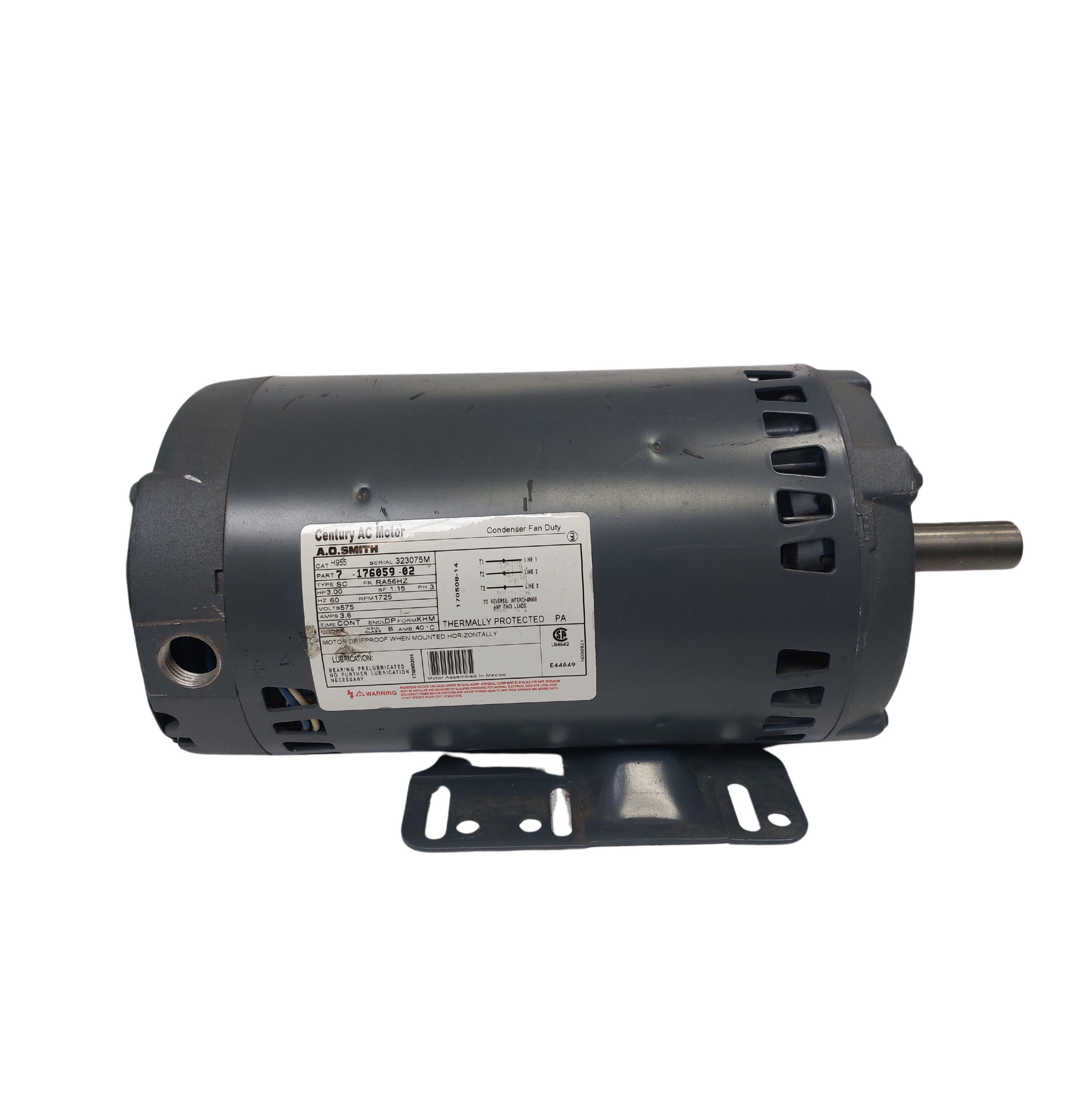 Century AC Motor - Part 7-176059-02, 3.00 HP, 1725 RPM, 575 Volts