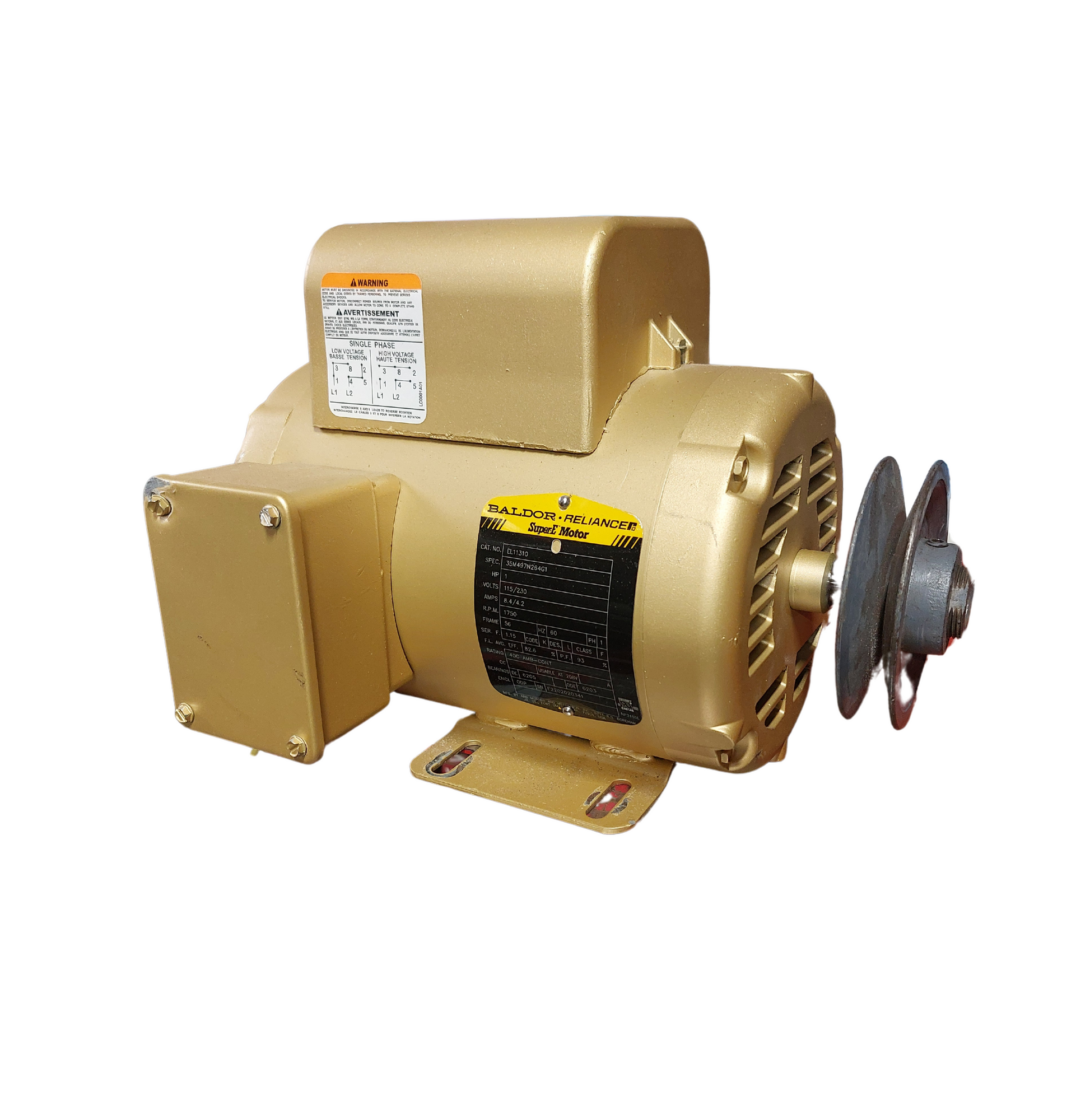 Baldor Reliancer Motor - EL11310, 1 HP, 1750 RPM, 115/230 Volts