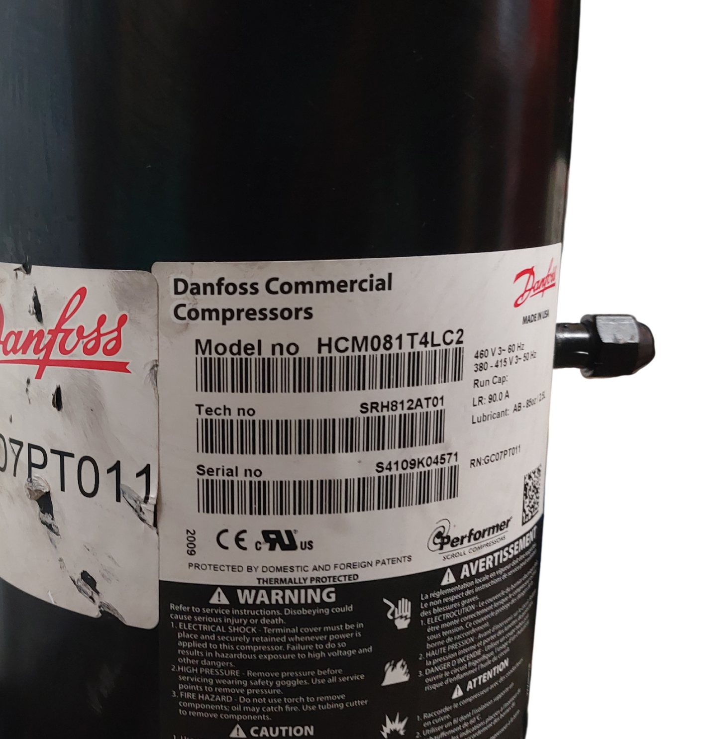 Danfoss HCM081T4LC2 460V 3-Phase Compressor - LR 90.0A