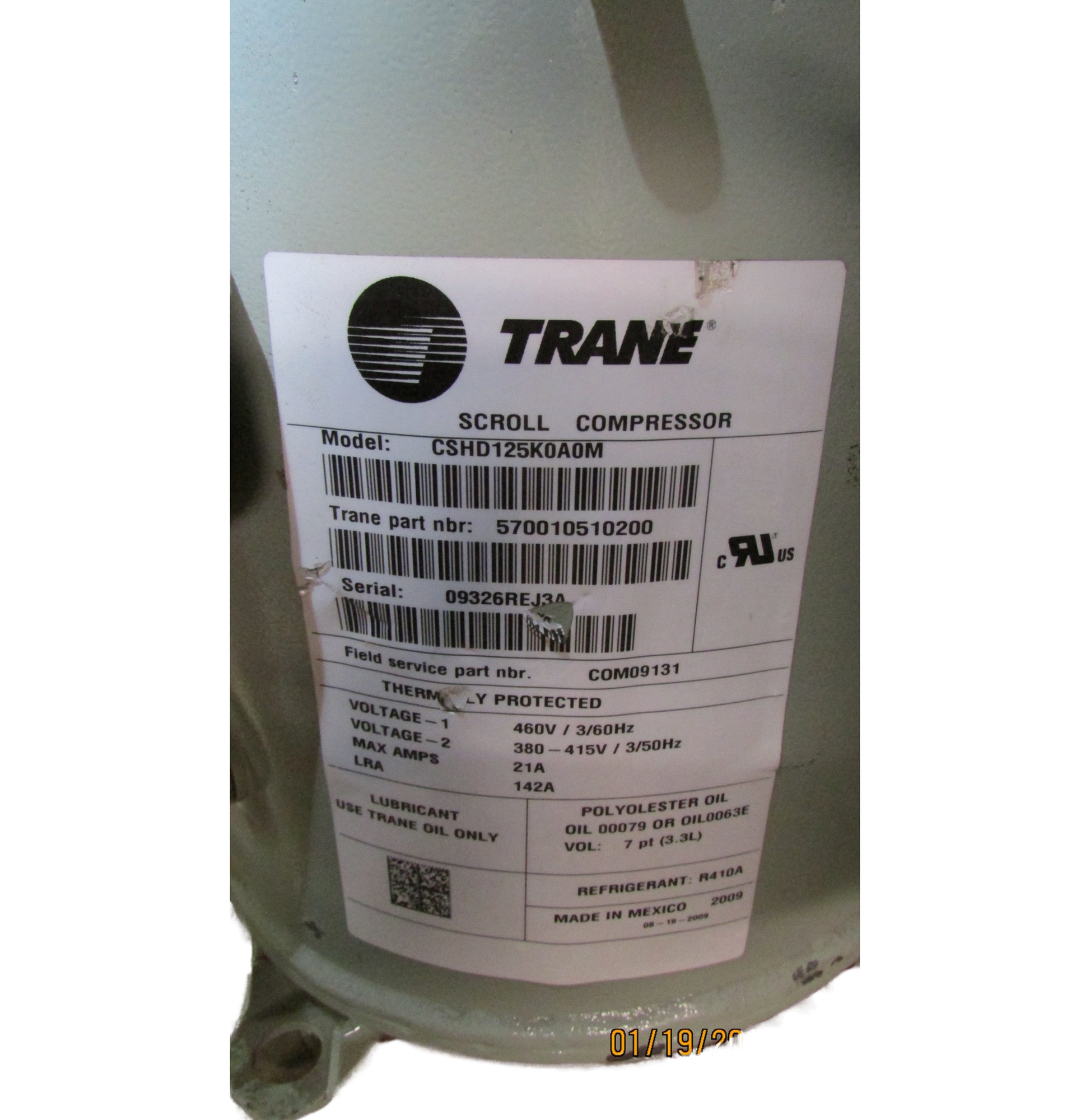 TRANE 10.5-TON SCROLL COMPRESSOR MODEL # CSHD125K0A0M