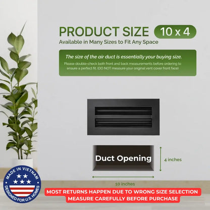 10x4 Black Premium Aluminum Linear Slot Diffuser – Modern Design (Duct Opening)