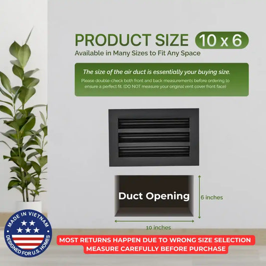 10x6 Black Premium Aluminum Linear Slot Diffuser – Modern Design (Duct Opening)