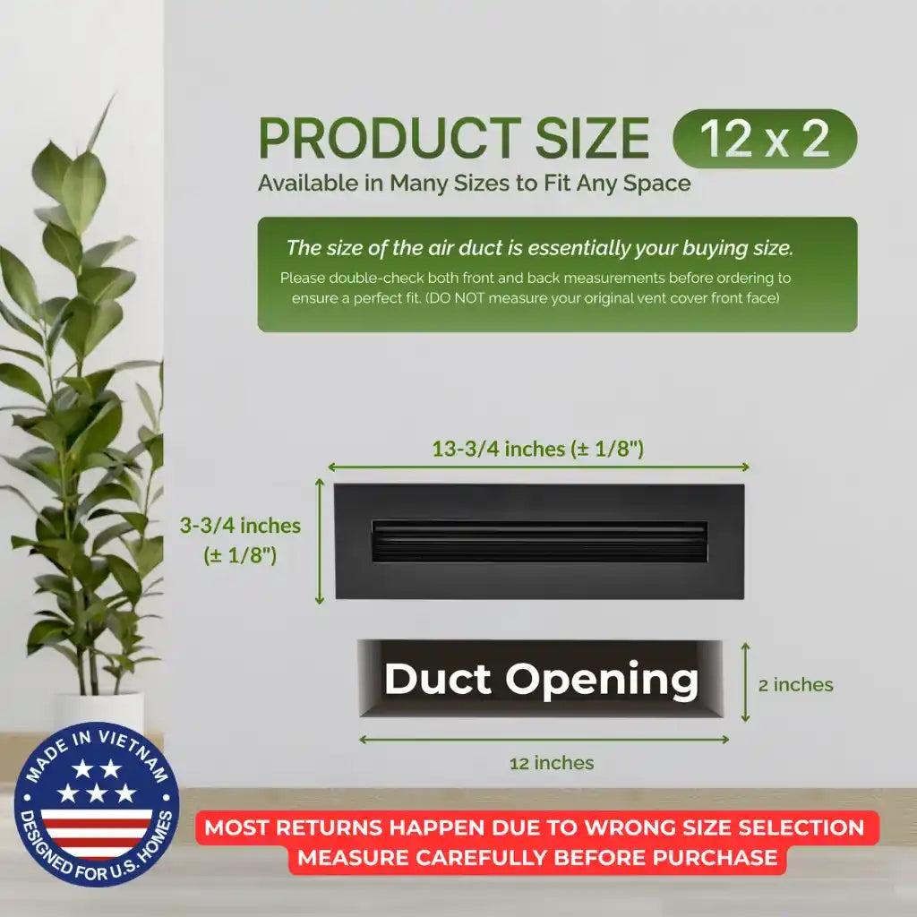 12x2 Black Premium Aluminum Linear Slot Diffuser – Modern Design (Duct Opening)
